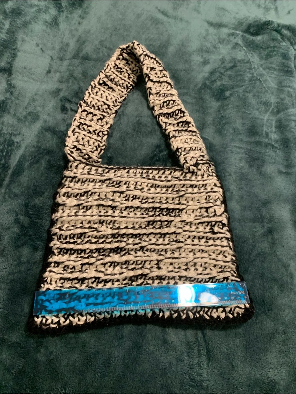 Handwoven Black & Cream Crochet Shoulder Bag